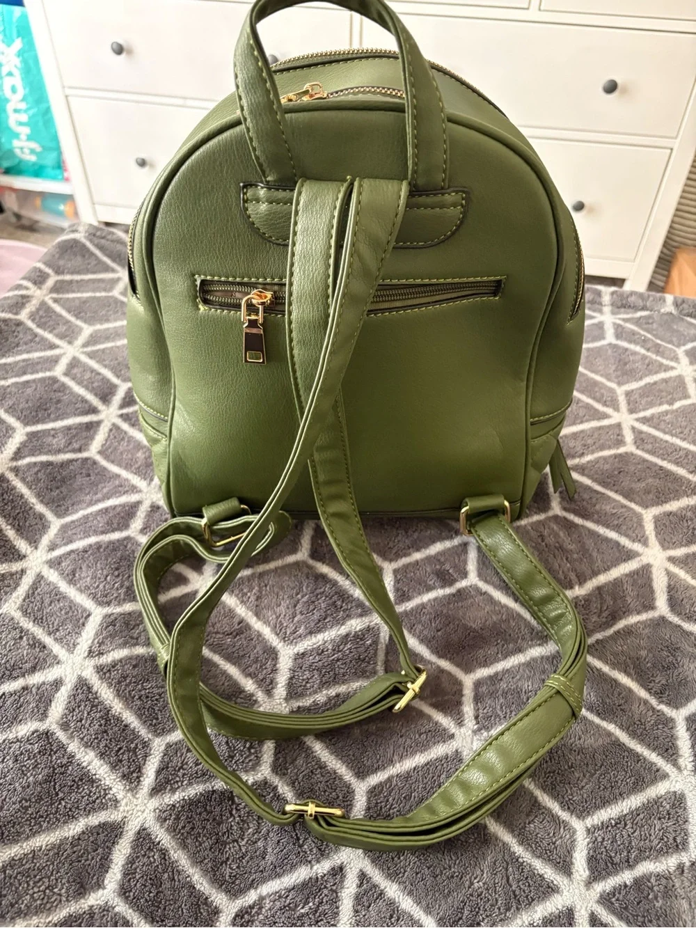 Quilted Olive Green Women’s Backpack - Stylish Everyday Bag and Wallet